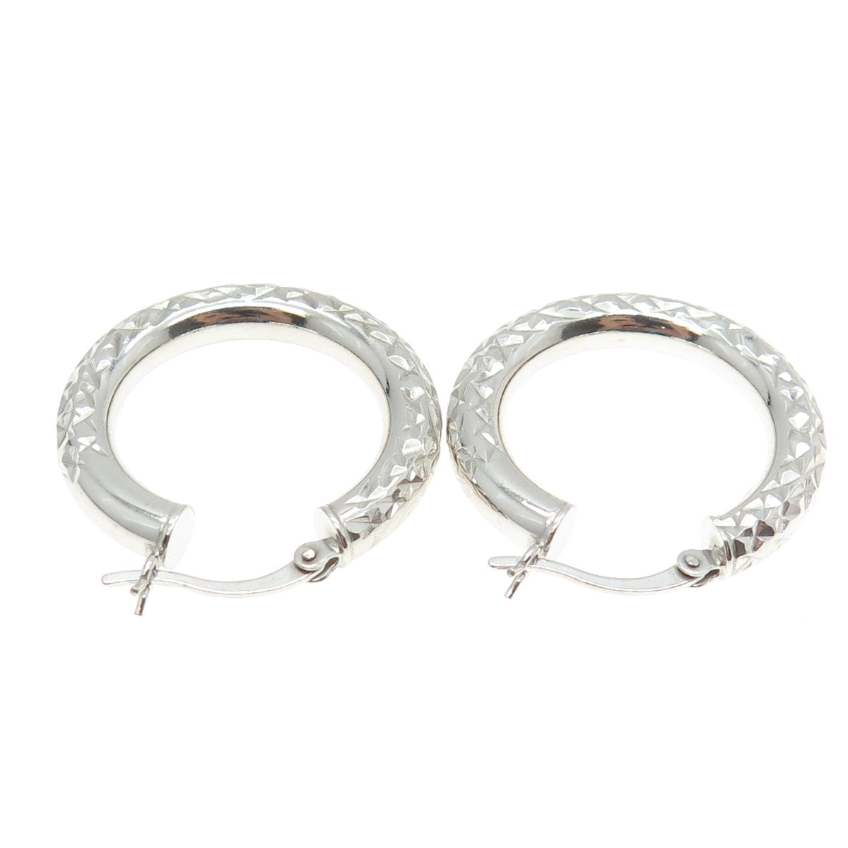 925 Sterling Silver Diamond-Cut Hoop Earrings