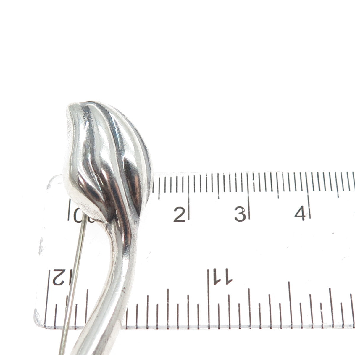 GSJ GOLD STONE 925 Sterling Silver Vintage Lily Flower Modernist Pin Brooch