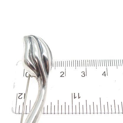 GSJ GOLD STONE 925 Sterling Silver Vintage Lily Flower Modernist Pin Brooch