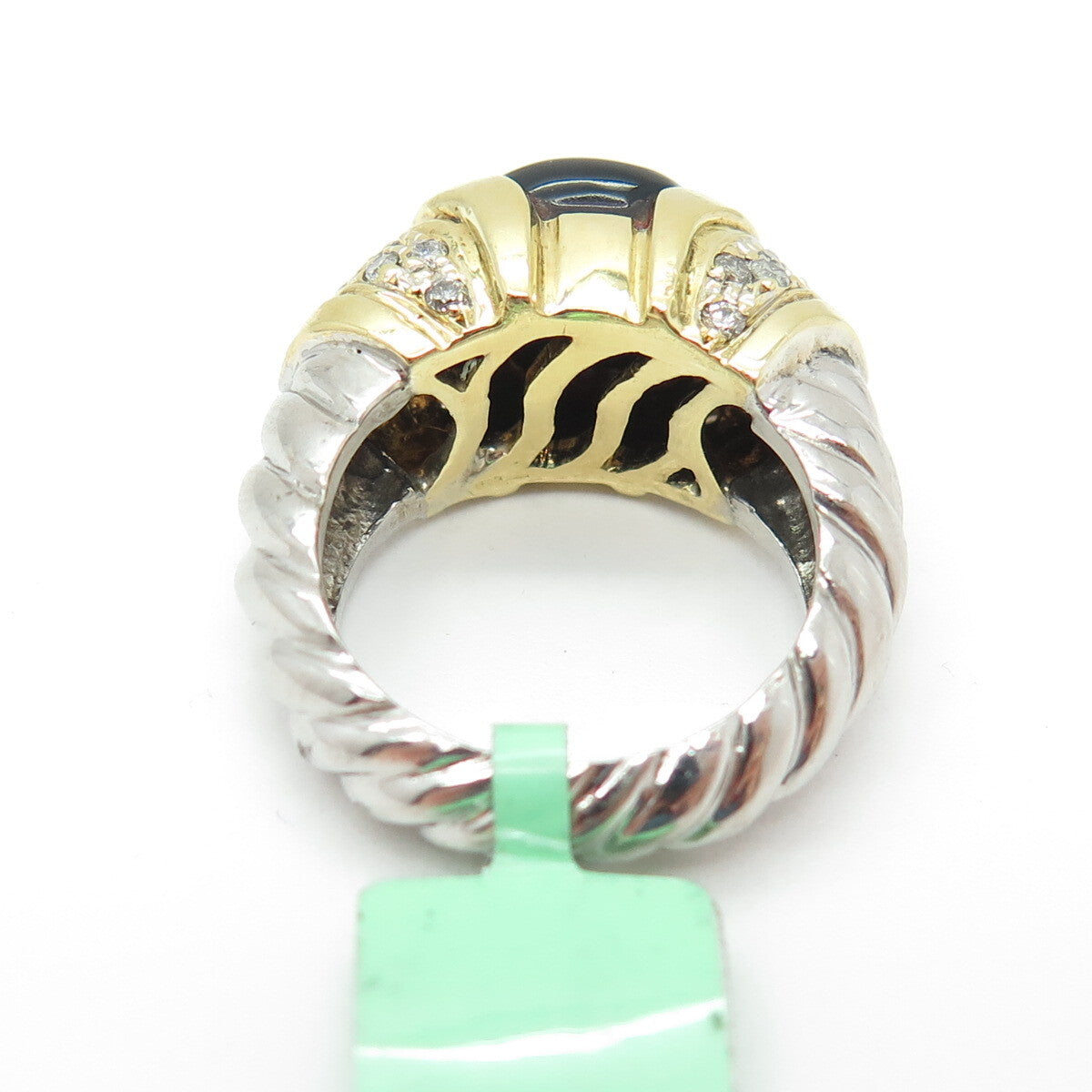 DANWAK 18K Gold 925 Sterling Silver 28 Diamond 0.50ct Black Onyx Ring Size 5.75