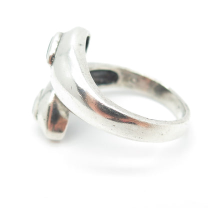 925 Sterling Silver Vintage Real Black Onyx Gemstone Modernist Ring Size 7.5
