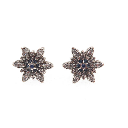 Pandora 925 Sterling Silver White & Blue C Z Sparkling Snowflake Stud Earrings