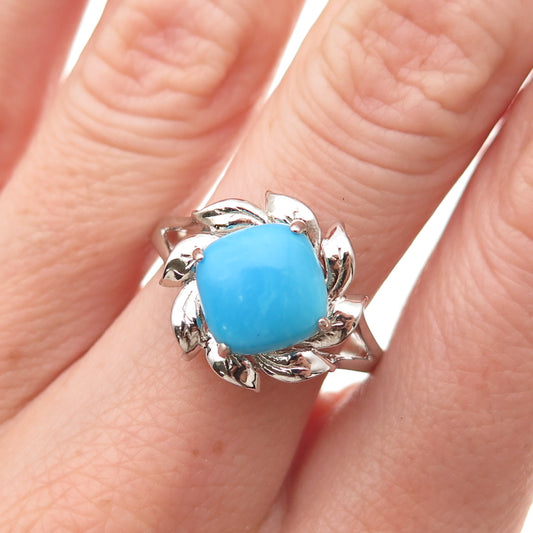 925 Sterling Silver Real Sleeping Beauty Turquoise Floral Ring Size 8