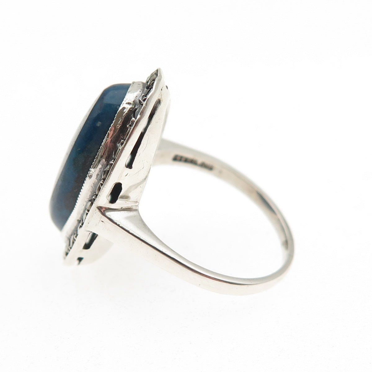 925 Sterling Silver Antique Art Deco Germany Real Lapis & Marcasite Ring Size 6
