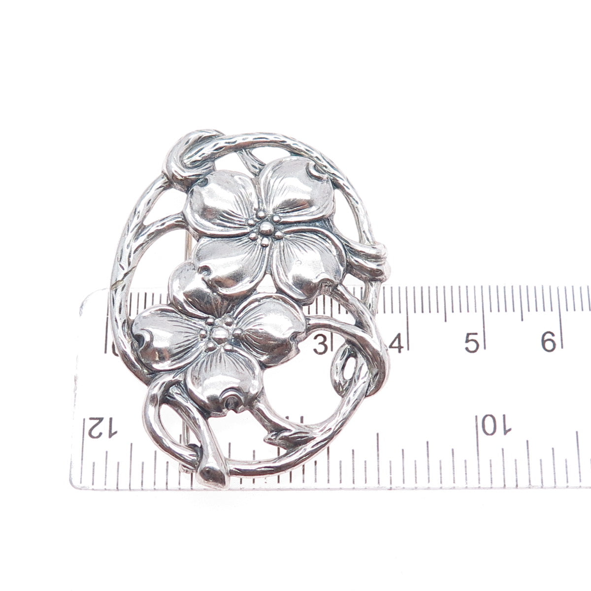 DANECRAFT 925 Sterling Silver Antique Art Deco Dogwood Oxidized Pin Brooch