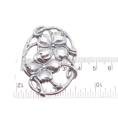 DANECRAFT 925 Sterling Silver Antique Art Deco Dogwood Oxidized Pin Brooch