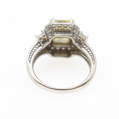925 Sterling Silver Canary & White C Z Bohemian Ring Size 5.75