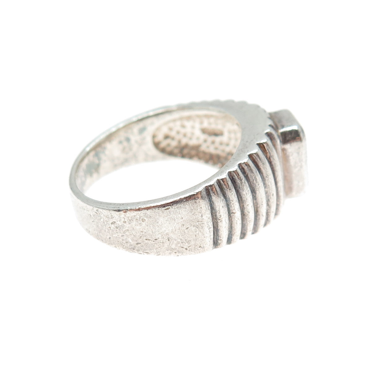 925 Sterling Silver Vintage Emerald-Cut C Z Ribbed Ring Size 8.25