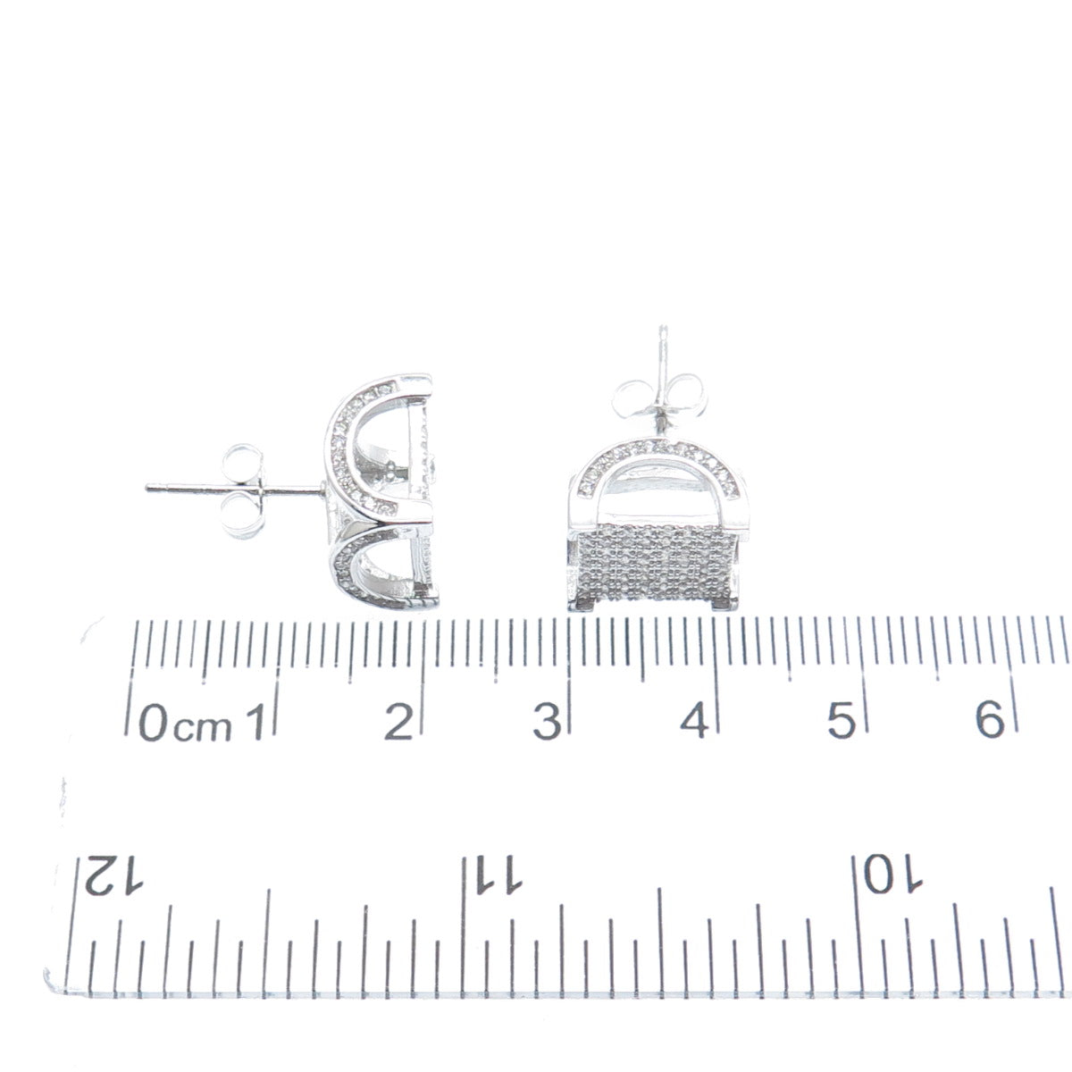 925 Sterling Silver Round-Cut C Z Sparkle Square Stud Earrings