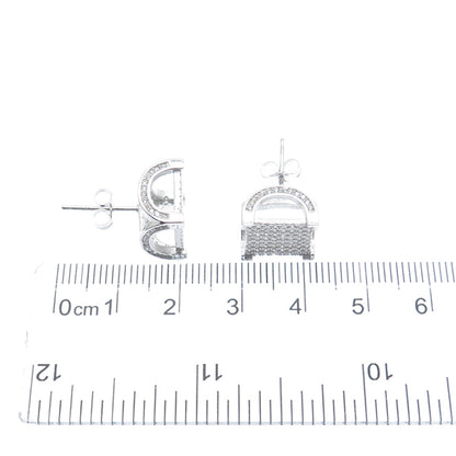 925 Sterling Silver Round-Cut C Z Sparkle Square Stud Earrings