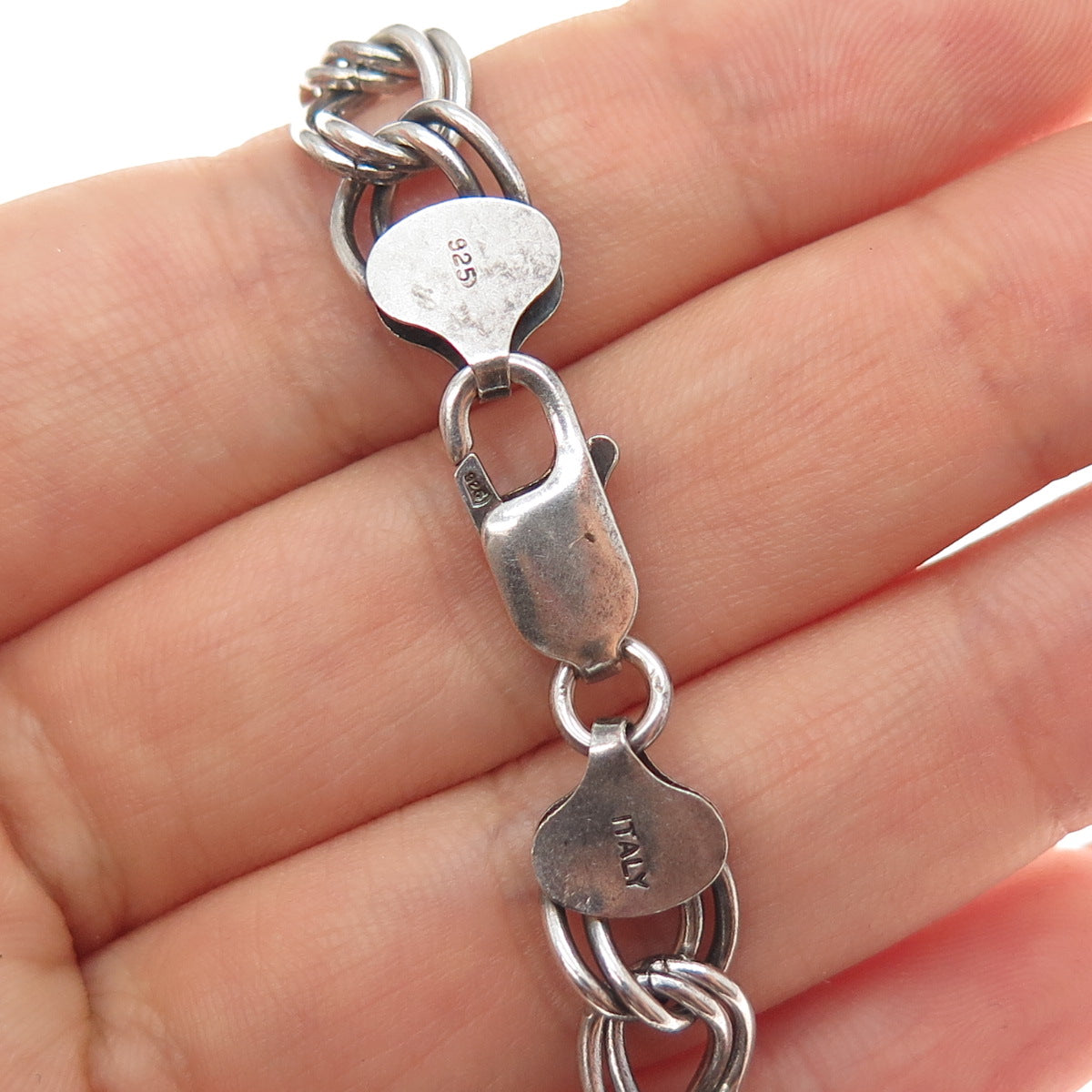 925 Sterling Silver Vintage Italy Double Curb Link Bracelet 6.75"