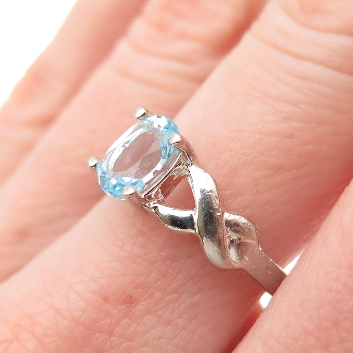 925 Sterling Silver Real Oval-Cut Blue Topaz Infinity Ring Size 7