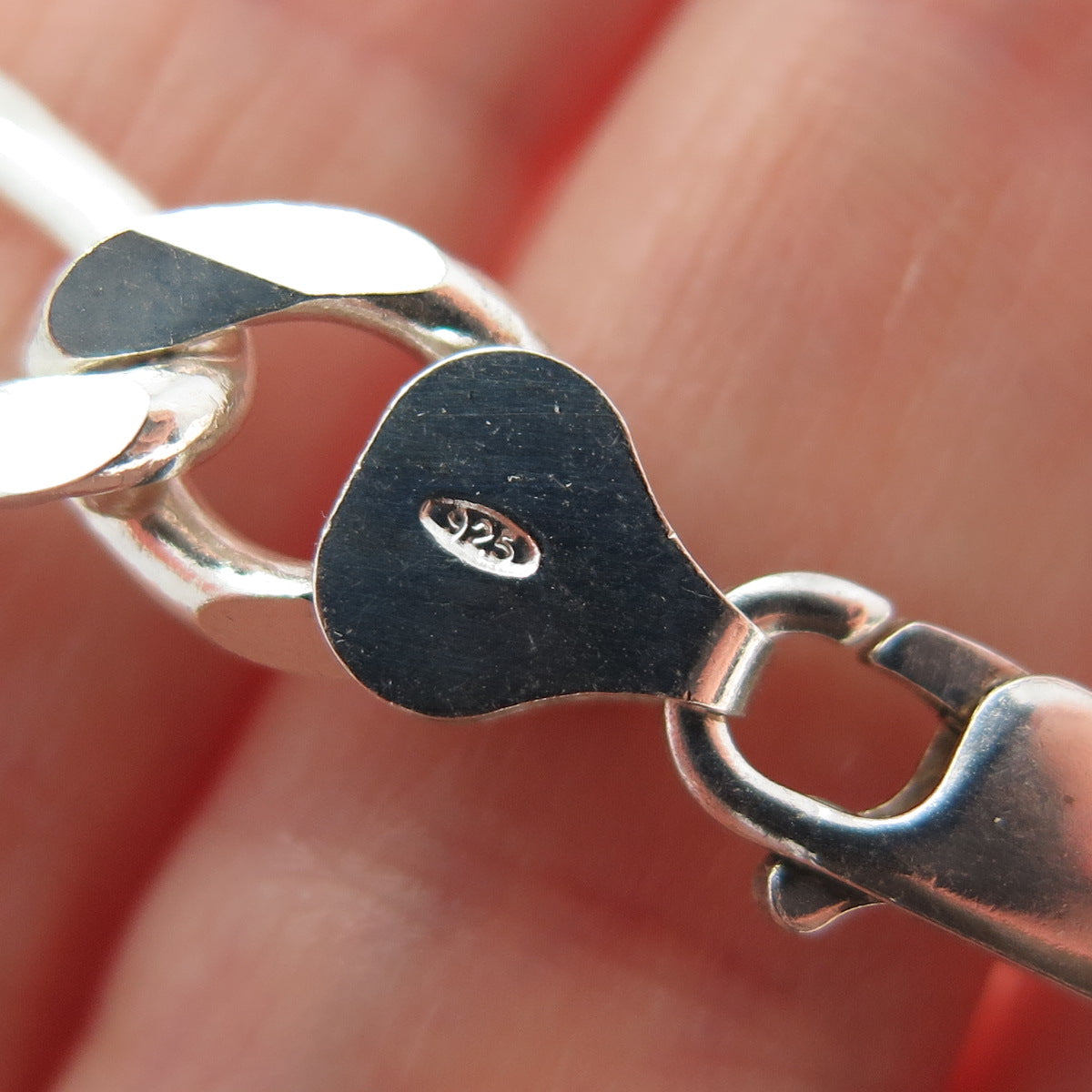 925 Sterling Silver Vintage Italy Figaro Link Bracelet 7.75"