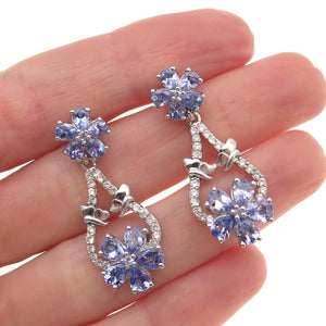 Chuck Clemency 925 Sterling Silver Real Tanzanite & White Topaz Dangle Earrings