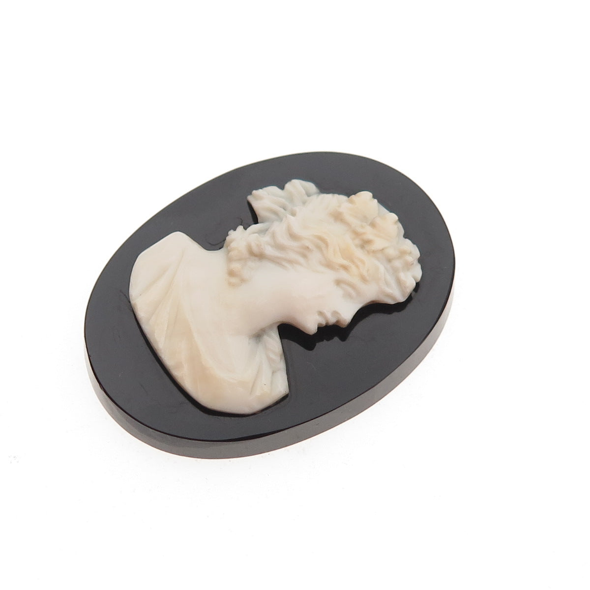 Antique Art Deco Real MOP & Black Onyx Carved Lady Cameo