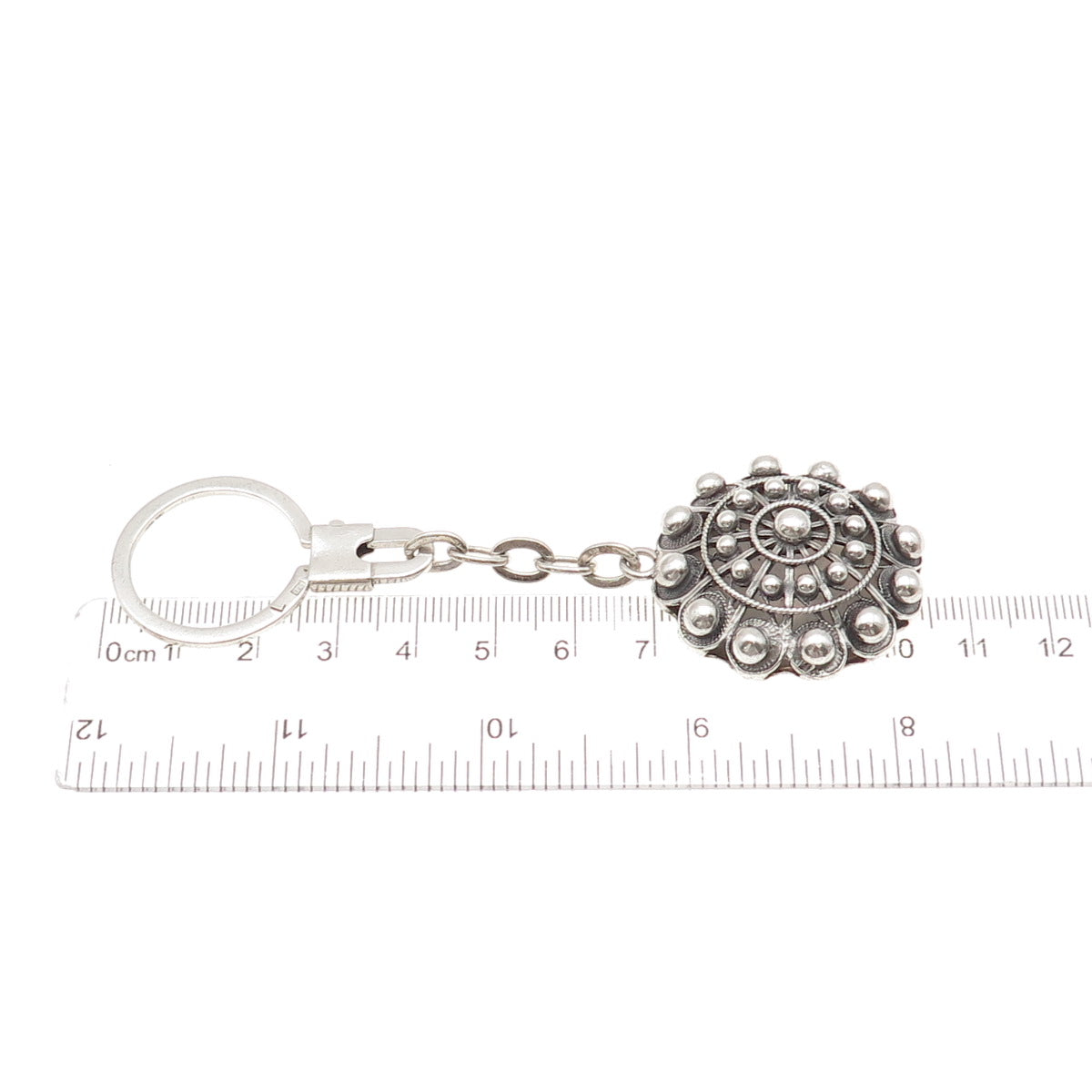 925 Sterling Silver Vintage Modernist Beaded Key Fob Chain Holder