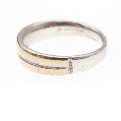 925 Sterling Silver 10K Gold Real Round-Cut Diamond Band Ring Size 11