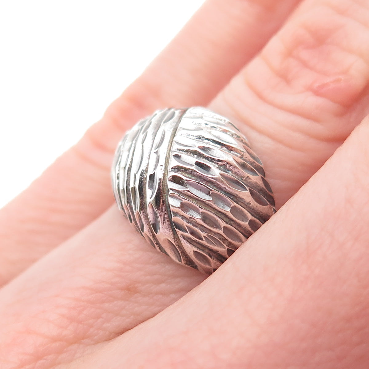 925 Sterling Silver Vintage Modernist Dome Oxidized Ring Size 5.25