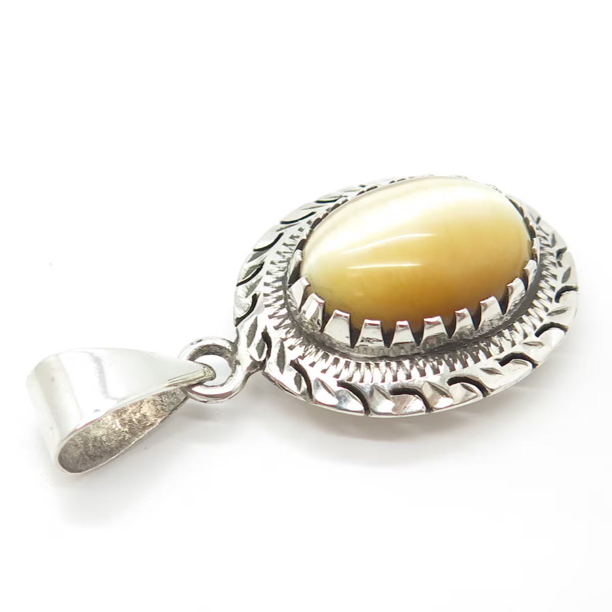 925 Sterling Silver Vintage Real Tiger Eye Gem Handmade Oval Amulet Pendant