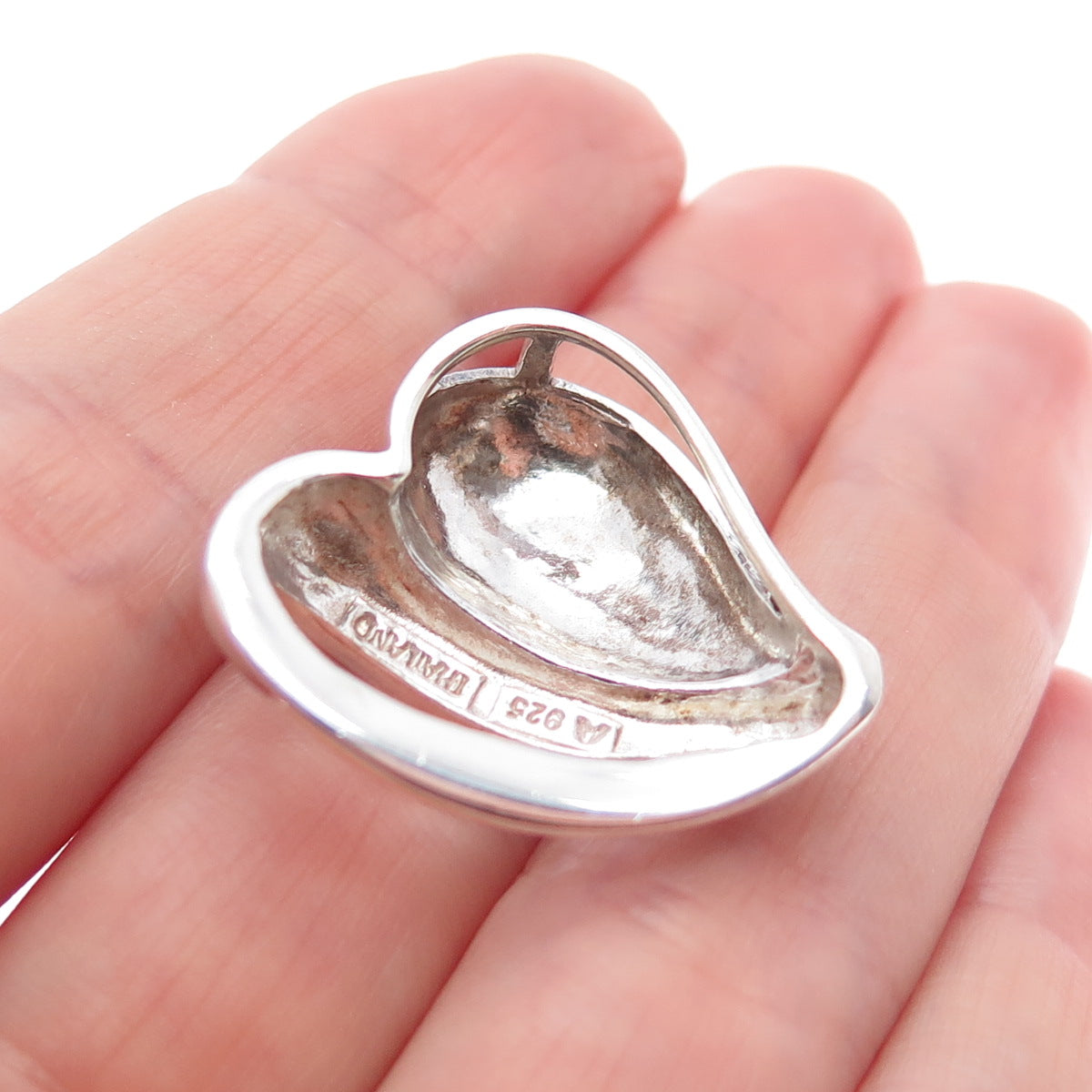 925 Sterling Silver Vintage Modernist Heart Slide Charm Pendant
