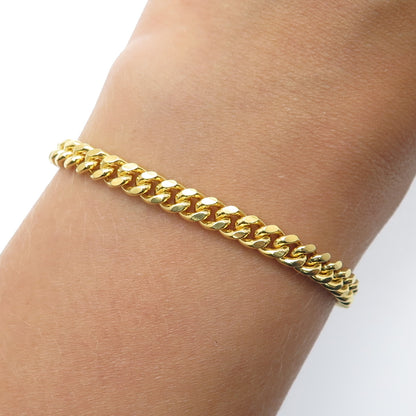 925 Sterling Silver Gold Plated Italy Cuban Link Bracelet 7.75"