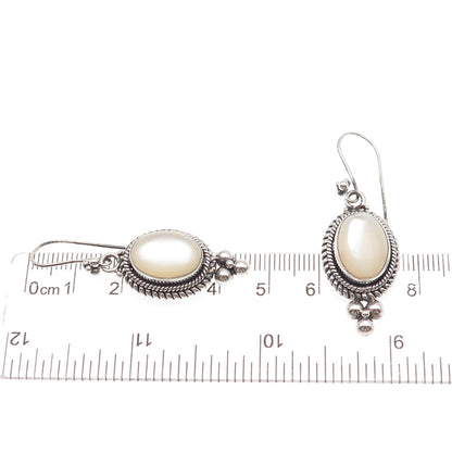 Suarti Bali 925 Sterling Silver Vintage Real MOP Oxidized Dangle Earrings