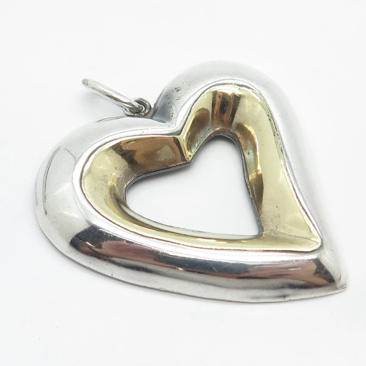 925 Sterling Silver 2-Tone Vintage Mexico Open Heart Pin Brooch
