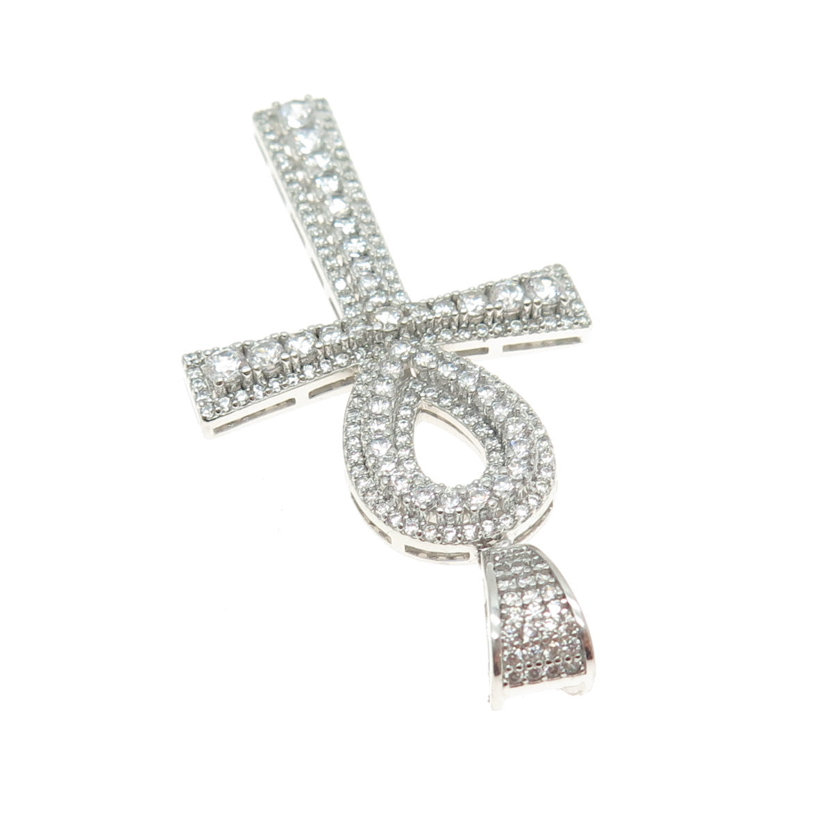 925 Sterling Silver Round-Cut Shaped C Z Egypt Ankh Cross Pendant