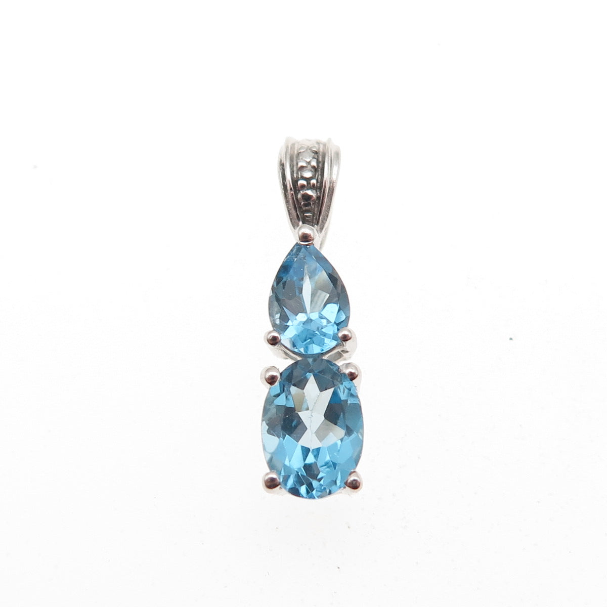 Chuck Clemency 925 Sterling Silver Real Oval & Pear-Cut Blue Topaz Mini Pendant