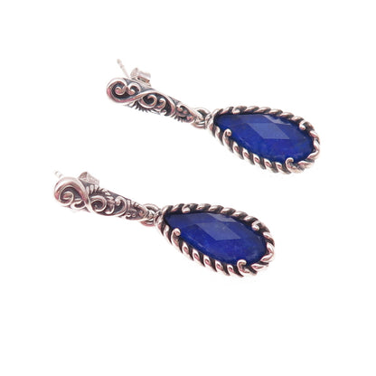 Carolyn Pollack 925 Sterling Silver Vintage Real Lapis Swirl Dangle Earrings
