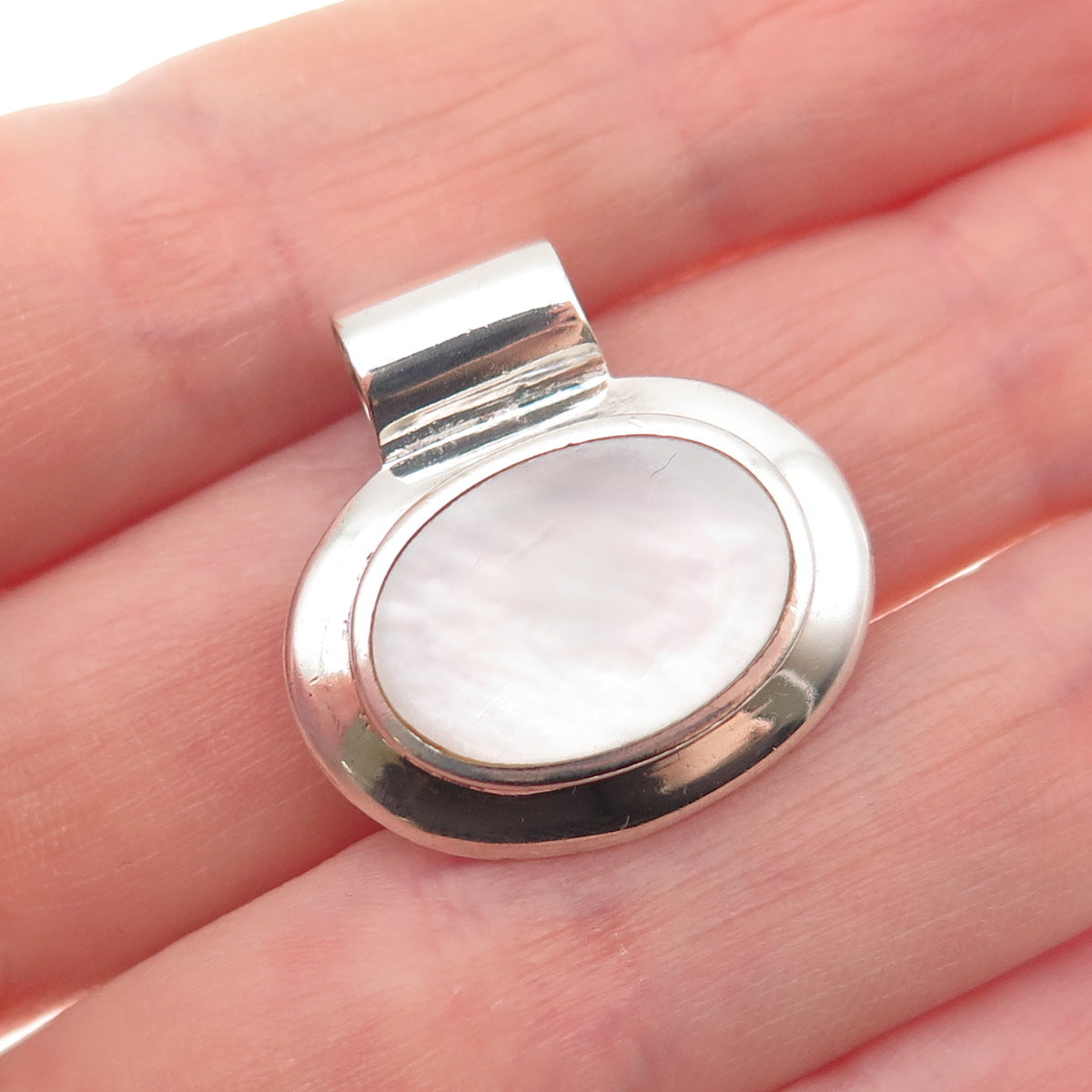925 Sterling Silver Vintage Real MOP Modernist Slide Charm Pendant