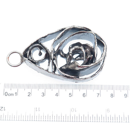 925 Sterling Silver Vintage Modernist Oxidized Large Pendant