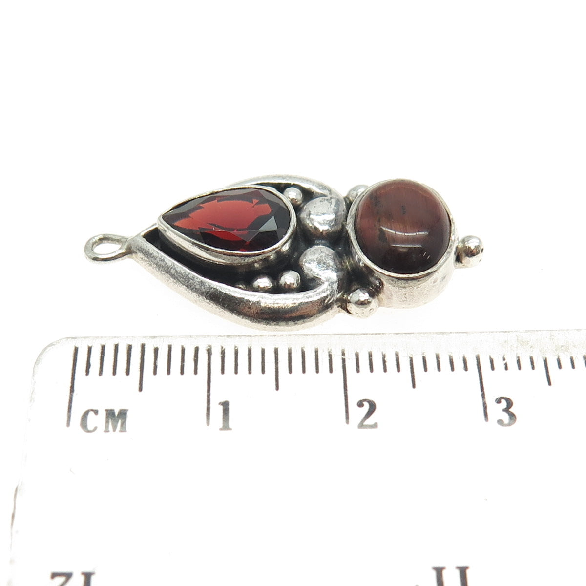 925 Sterling Silver Vintage Real Red Jasper & Red Garnet Gemstone Boho Pendant