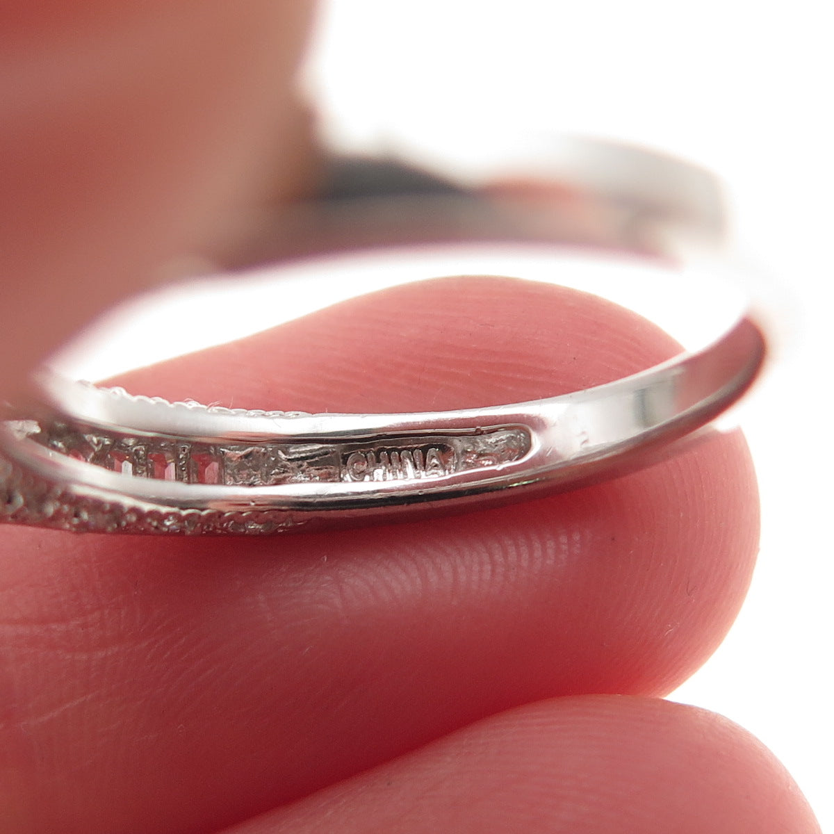 925 Sterling Silver Round & Emerald-Cut C Z Engagement Ring Size 8