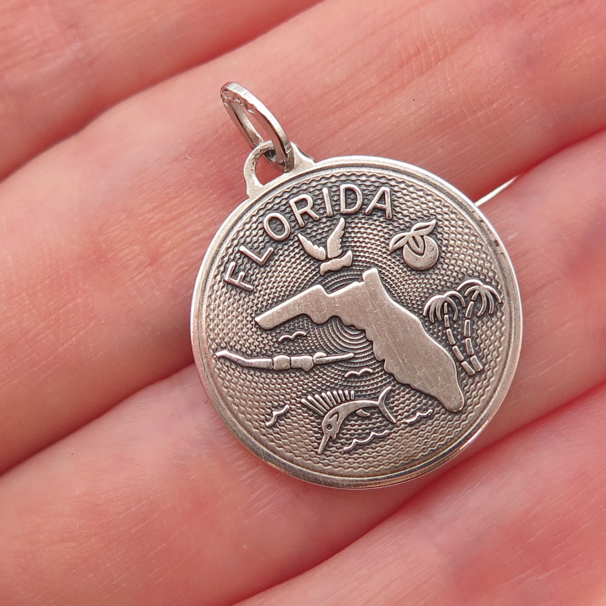 Beau 925 Sterling Silver Vintage Florida Oxidized Charm Pendant
