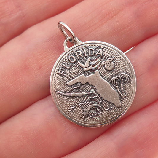 Beau 925 Sterling Silver Vintage Florida Oxidized Charm Pendant