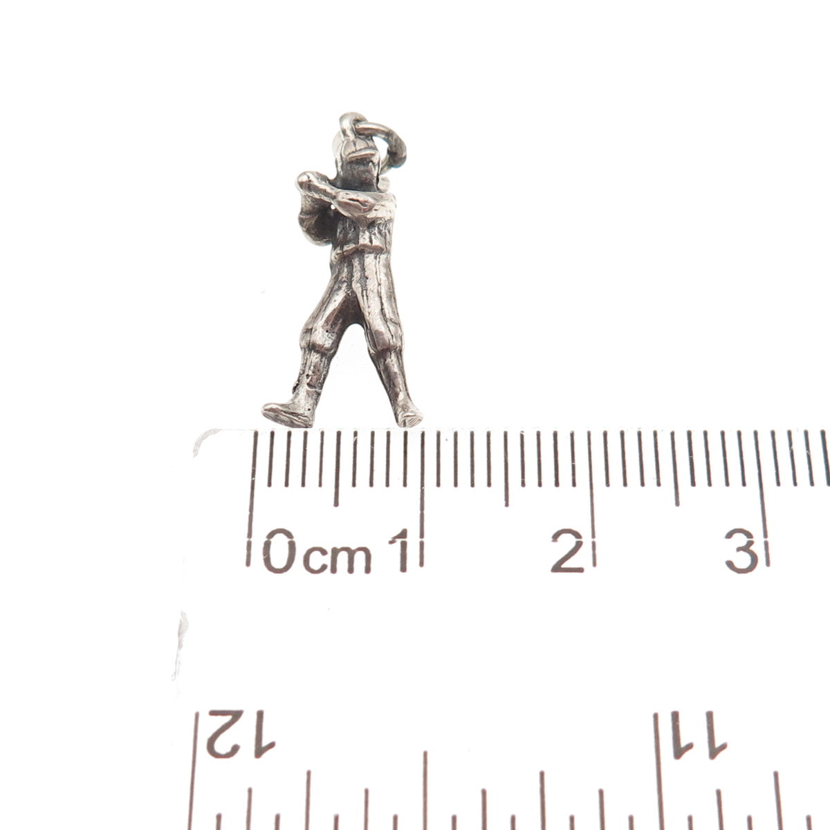 925 Sterling Silver Vintage Baseball Player Oxidized 3D Mini Charm Pendant