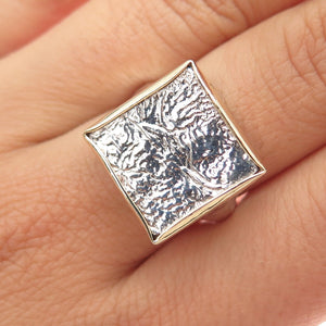 TALMA 925 Sterling Silver 14K Gold Vintage Israel Modernist Hammered Ring Size 7
