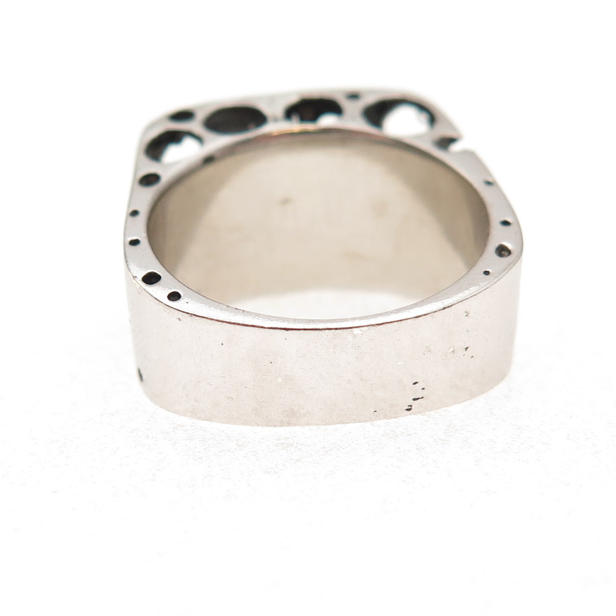 925 Sterling Silver Vintage Modernist Swiss Cheese Oxidized Ring Size 8.75