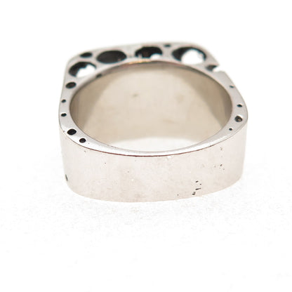 925 Sterling Silver Vintage Modernist Swiss Cheese Oxidized Ring Size 8.75