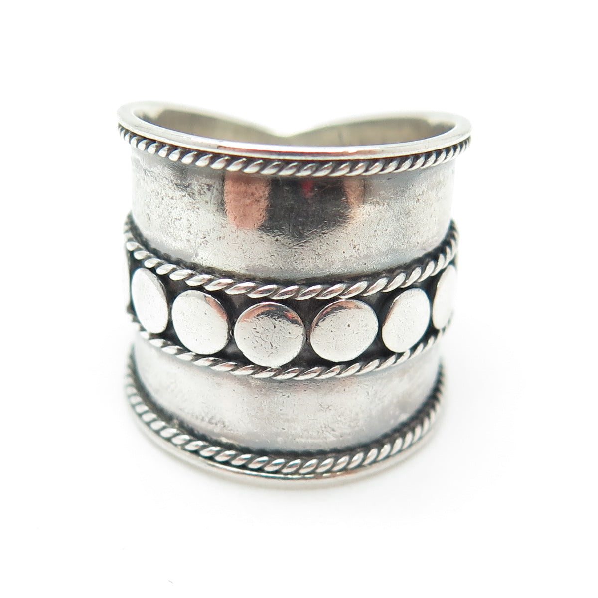 925 Sterling Silver Vintage Ethnic Statement Oxidized Ring Size 7.25