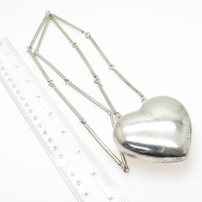 925 Sterling Silver Vintage Mexico Puffy Heart Bar Chain Necklace 32"