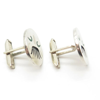 925 Sterling Silver 2-Tone Vintage Real Azurite Inlay Metales Casados Cufflinks