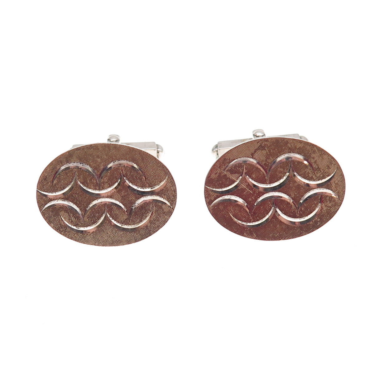 800 Silver Antique Art Deco Engraved Ornate Oval Cufflinks