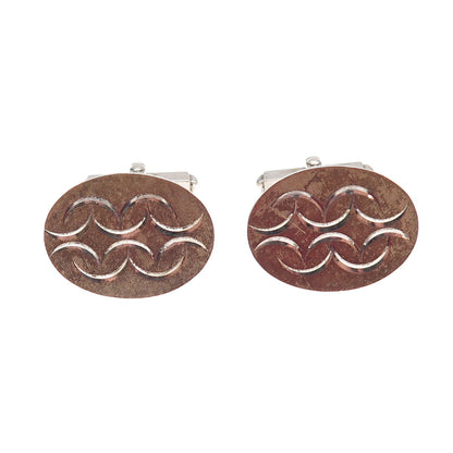 800 Silver Antique Art Deco Engraved Ornate Oval Cufflinks