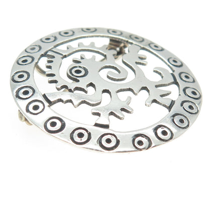 925 Sterling Silver Vintage Mexico Aztec Ozomatli Monkey Pin Brooch / Pendant