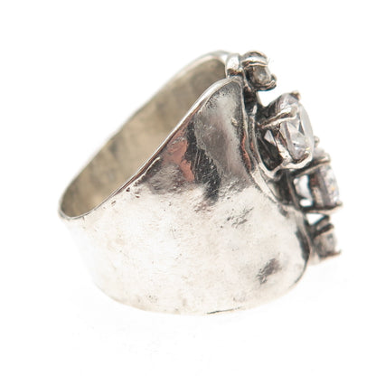 925 Sterling Silver Vintage Round-Cut C Z Modernist Oxidized Ring Size 8.25