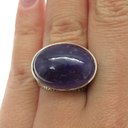 925 Sterling Silver Vintage Real Cabochon Amethyst Ring Size 7