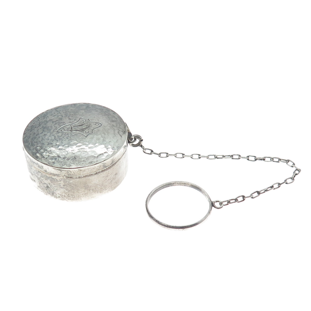 WEBSTER 925 Sterling Silver Antique Engraved Chatelaine Compact Case w/ Chain