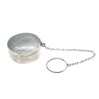 WEBSTER 925 Sterling Silver Antique Engraved Chatelaine Compact Case w/ Chain